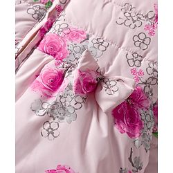Babyhug Woven Full Sleeves Hooded Padded Jacket With Floral Print - Pink