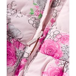 Babyhug Woven Full Sleeves Hooded Padded Jacket With Floral Print - Pink