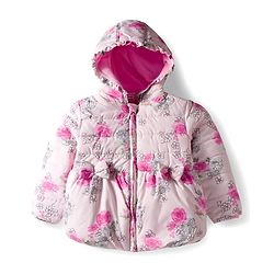 Babyhug Woven Full Sleeves Hooded Padded Jacket With Floral Print - Pink