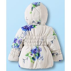 Babyhug Woven Full Sleeves Hooded Padded Jacket With Floral Print - Blue & White