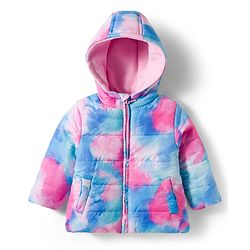 Babyhug Woven Full Sleeves Hooded Padded Jacket With Tie & Dye Print - Pink & Blue
