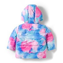 Babyhug Woven Full Sleeves Hooded Padded Jacket With Tie & Dye Print - Pink & Blue