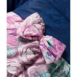 Babyhug Woven Full Sleeves Hooded Padded Jacket With Floral Print & Bow Applique - Navy Blue