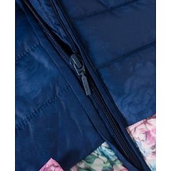 Babyhug Woven Full Sleeves Hooded Padded Jacket With Floral Print & Bow Applique - Navy Blue