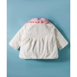 Babyhug Fur Woven Full Sleeves Jacket & Sling Bag with Bow Applique & Frill Detailing - White & Pink