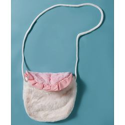 Babyhug Fur Woven Full Sleeves Jacket & Sling Bag with Bow Applique & Frill Detailing - White & Pink