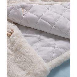 Babyhug Fur Woven Full Sleeves Jacket & Sling Bag with Bow Applique & Frill Detailing - White & Pink