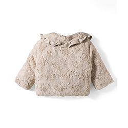 Babyhug Fur Woven Full Sleeves Jacket with Frill Detailing & Pearls - Beige