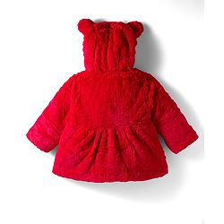 Babyhug Woven Full Sleeves Hooded Fur Winter Jacket with Pearl Detailing & Ear Applique - Red