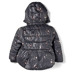 Babyhug Woven Full Sleeves Hooded Padded Jacket With Foil Star Print - Charcoal Grey