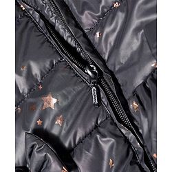 Babyhug Woven Full Sleeves Hooded Padded Jacket With Foil Star Print - Charcoal Grey