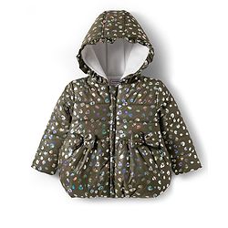 Babyhug Woven Full Sleeves Printed Hooded Padded Jacket With Bow Applique - Olive Green