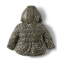 Babyhug Woven Full Sleeves Printed Hooded Padded Jacket With Bow Applique - Olive Green