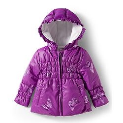 Babyhug Woven Full Sleeves Hooded Padded Jacket With Butterfly Print - Purple