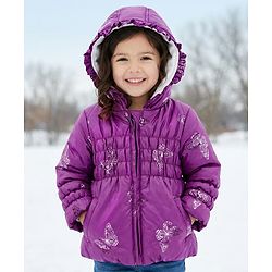 Babyhug Woven Full Sleeves Hooded Padded Jacket With Butterfly Print - Purple