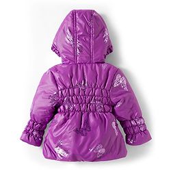 Babyhug Woven Full Sleeves Hooded Padded Jacket With Butterfly Print - Purple