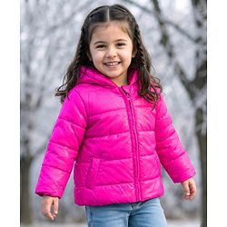 Babyhug Woven Full Sleeves Solid Hooded Padded Jacket - Dark Pink