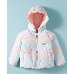 Babyhug Woven Full Sleeves Hooded Jacket with Crown Detailing - Pink & Light Blue