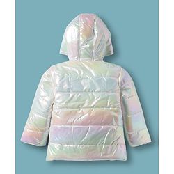 Babyhug Woven Full Sleeves Metallic Solid Hooded Padded Jacket - White