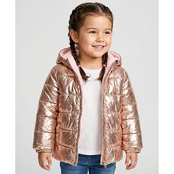 Babyhug Woven Full Sleeves Solid Metallic Color Hooded Padded Jacket - Pink