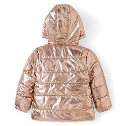 Babyhug Woven Full Sleeves Solid Metallic Color Hooded Padded Jacket - Pink
