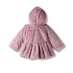 Babyhug Woven Full Sleeves Hooded Fur Winter Jacket with Pearl Detailing - Pink