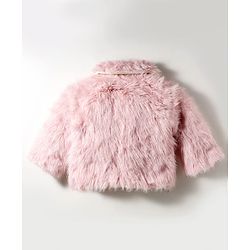 Babyhug Woven Full Sleeves Fur Jacket with Bow Applique - Pink