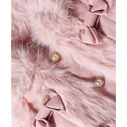 Babyhug Woven Full Sleeves Fur Jacket with Bow Applique - Pink