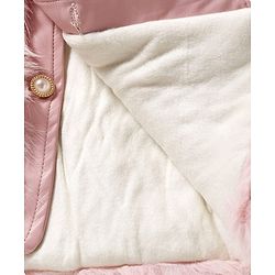 Babyhug Woven Full Sleeves Fur Jacket with Bow Applique - Pink
