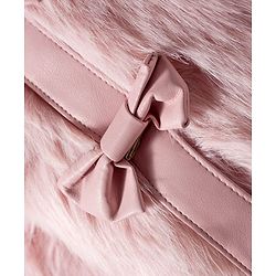 Babyhug Woven Full Sleeves Fur Jacket with Bow Applique - Pink