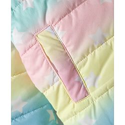 Babyhug Woven Full Sleeves Hooded Padded Jacket With Ear Applique & Star Print - Multicolour