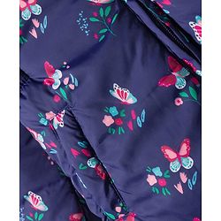 Babyhug Woven Full Sleeves Hooded Padded Jacket With Floral Print - Navy Blue