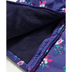 Babyhug Woven Full Sleeves Hooded Padded Jacket With Floral Print - Navy Blue