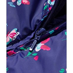 Babyhug Woven Full Sleeves Hooded Padded Jacket With Floral Print - Navy Blue