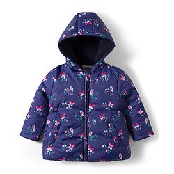 Babyhug Woven Full Sleeves Hooded Padded Jacket With Floral Print - Navy Blue