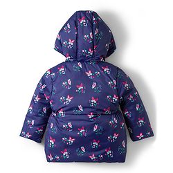 Babyhug Woven Full Sleeves Hooded Padded Jacket With Floral Print - Navy Blue