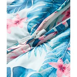 Babyhug Woven Full Sleeves Hooded Padded Jacket with Floral Print & Bow Applique - Pink & Blue