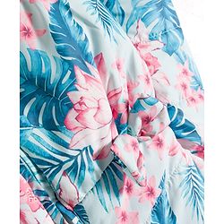 Babyhug Woven Full Sleeves Hooded Padded Jacket with Floral Print & Bow Applique - Pink & Blue