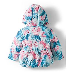 Babyhug Woven Full Sleeves Hooded Padded Jacket with Floral Print & Bow Applique - Pink & Blue