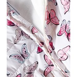 Babyhug Woven Full Sleeves Hooded Padded Jacket with Butterfly Print & Bow Applique - White