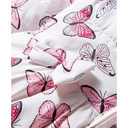Babyhug Woven Full Sleeves Hooded Padded Jacket with Butterfly Print & Bow Applique - White