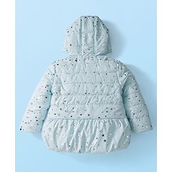Babyhug Woven Full Sleeves Hooded Padded Jacket With Foil Star Print - Aqua Blue