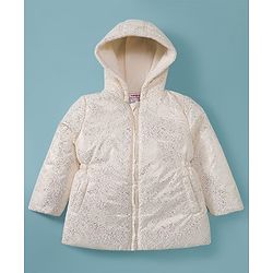 Babyhug Woven Full Sleeves Hooded Padded Jacket With Glitter Print - White