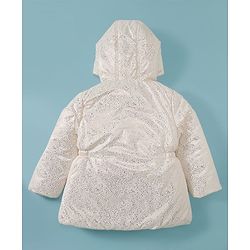 Babyhug Woven Full Sleeves Hooded Padded Jacket With Glitter Print - White