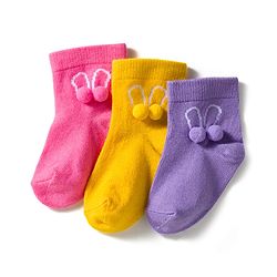 Cute Walk by Babyhug Knit Ankle Length Socks with 3D Pompom Applique Pack of 3 - Multicolor