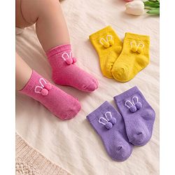 Cute Walk by Babyhug Knit Ankle Length Socks with 3D Pompom Applique Pack of 3 - Multicolor