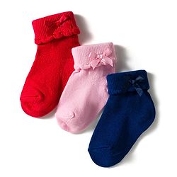 Cute Walk by Babyhug Knit Ankle Length Socks with 3D Bow Applique Pack of 3 - Multicolor