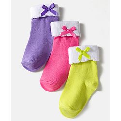 Cute Walk by Babyhug Knit Ankle Length Socks with 3D Bow Applique Pack of 3 - Multicolor