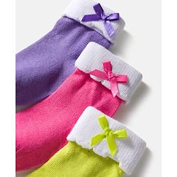 Cute Walk by Babyhug Knit Ankle Length Socks with 3D Bow Applique Pack of 3 - Multicolor