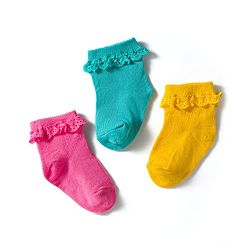 Cute Walk by Babyhug Knit Ankle Length Socks with 3D Lace Detailing Pack of 3 - Multicolor